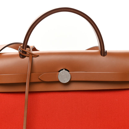 Hermes Vache Hunter Toile Herbag Zip Retourne 31 PM Orange Mecano Fauve 9 of 12