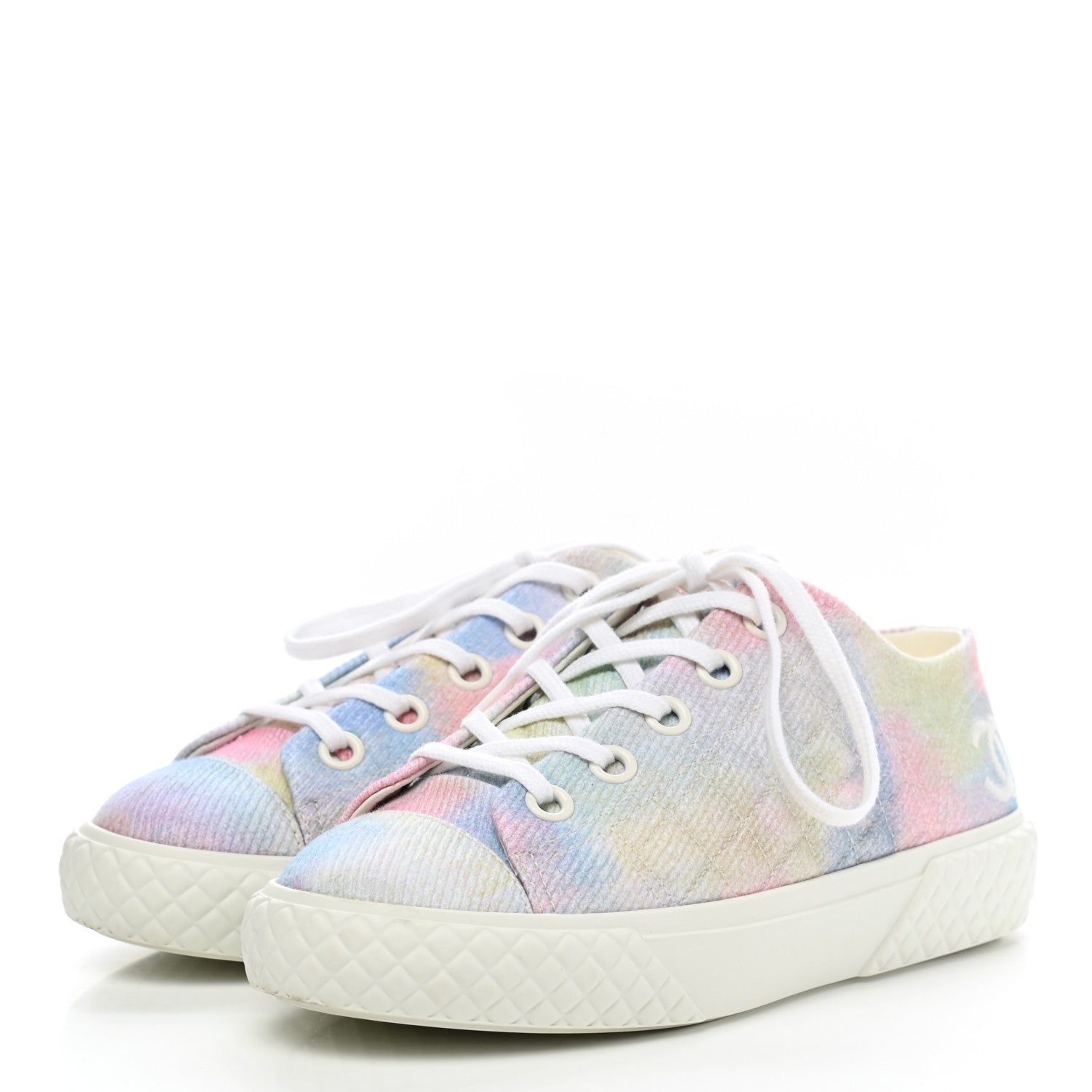 Chanel Printed Canvas CC Sneakers 35 Green Pink Blue White 3 of 9