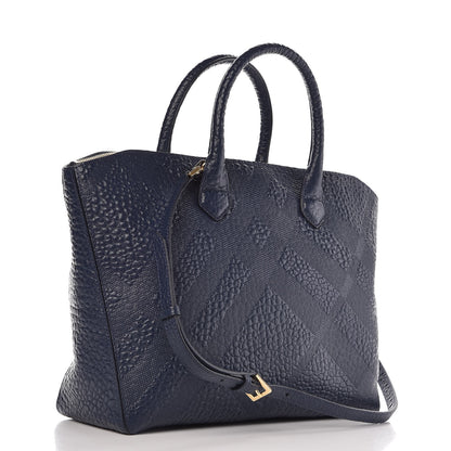 Burberry Heritage Grain Check Embossed Medium Dewsbury Tote Blue Carbon 4 of 10