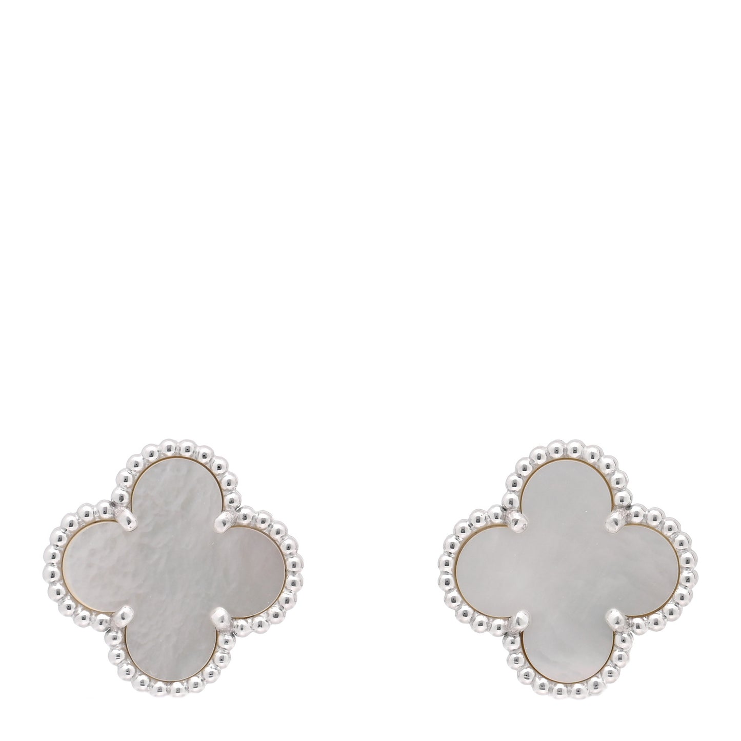 18K White Gold Mother of Pearl Vintage Alhambra Earrings