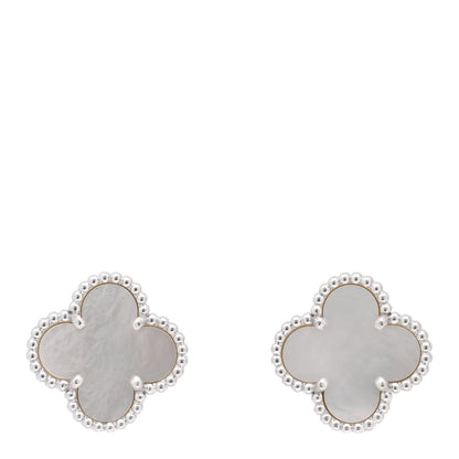 Van Cleef & Arpels 18K White Gold Mother of Pearl Vintage Alhambra Earrings 1 of 5