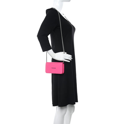Balenciaga Grained Calfskin Logo Cash Continental Wallet on Chain Acid Pink Black 2 of 7