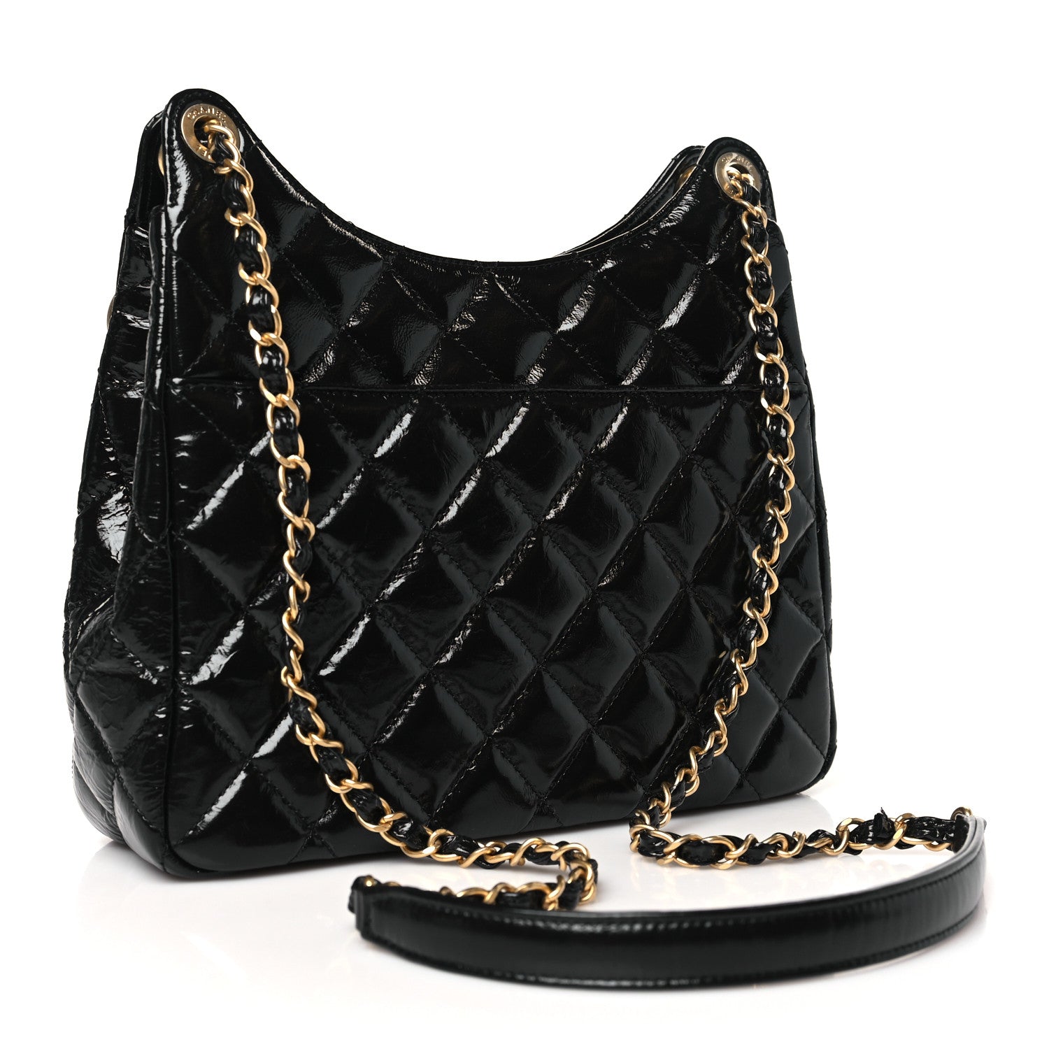 Chanel Shiny Crumpled Calfskin Quilted Wavy CC Hobo Black 2 of 10