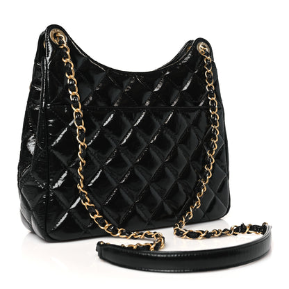 Chanel Shiny Crumpled Calfskin Quilted Wavy CC Hobo Black 2 of 10