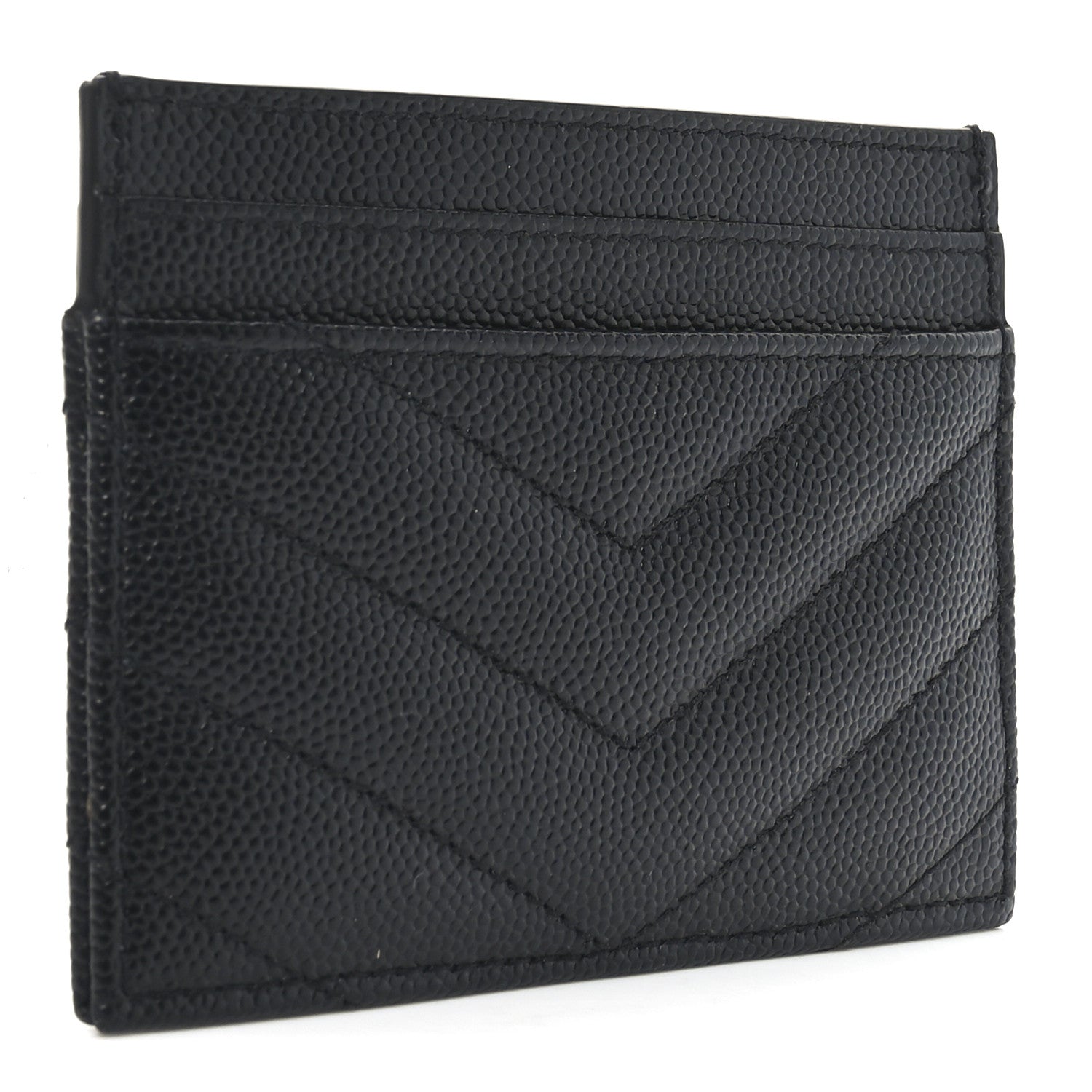 Saint Laurent Grain De Poudre Matelasse Chevron Monogram Credit Card Case Black 3 of 6