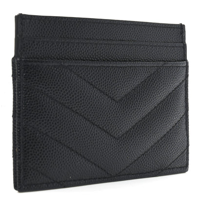 Saint Laurent Grain De Poudre Matelasse Chevron Monogram Credit Card Case Black 3 of 6