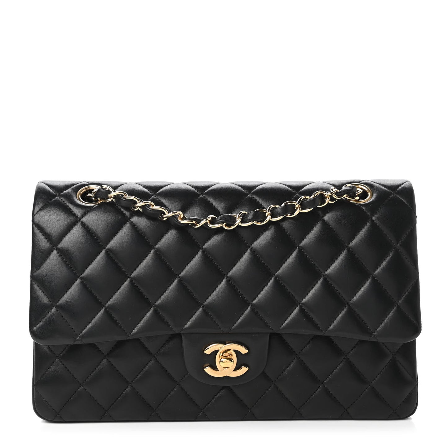 Lambskin Quilted Medium Double Flap Black