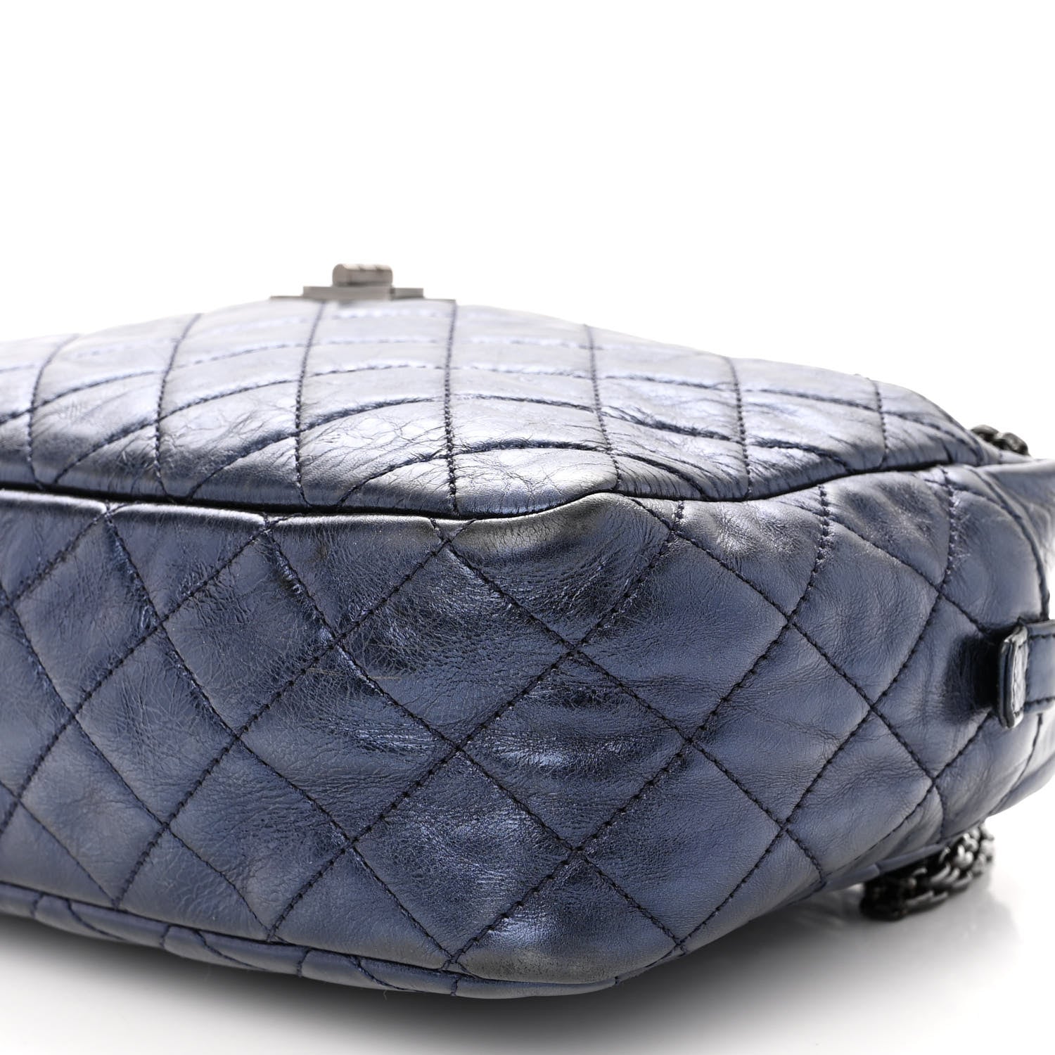 Chanel Metallic Aged Calfskin Quilted Medium Reissue Camera Case Bag Blue 9 of 9