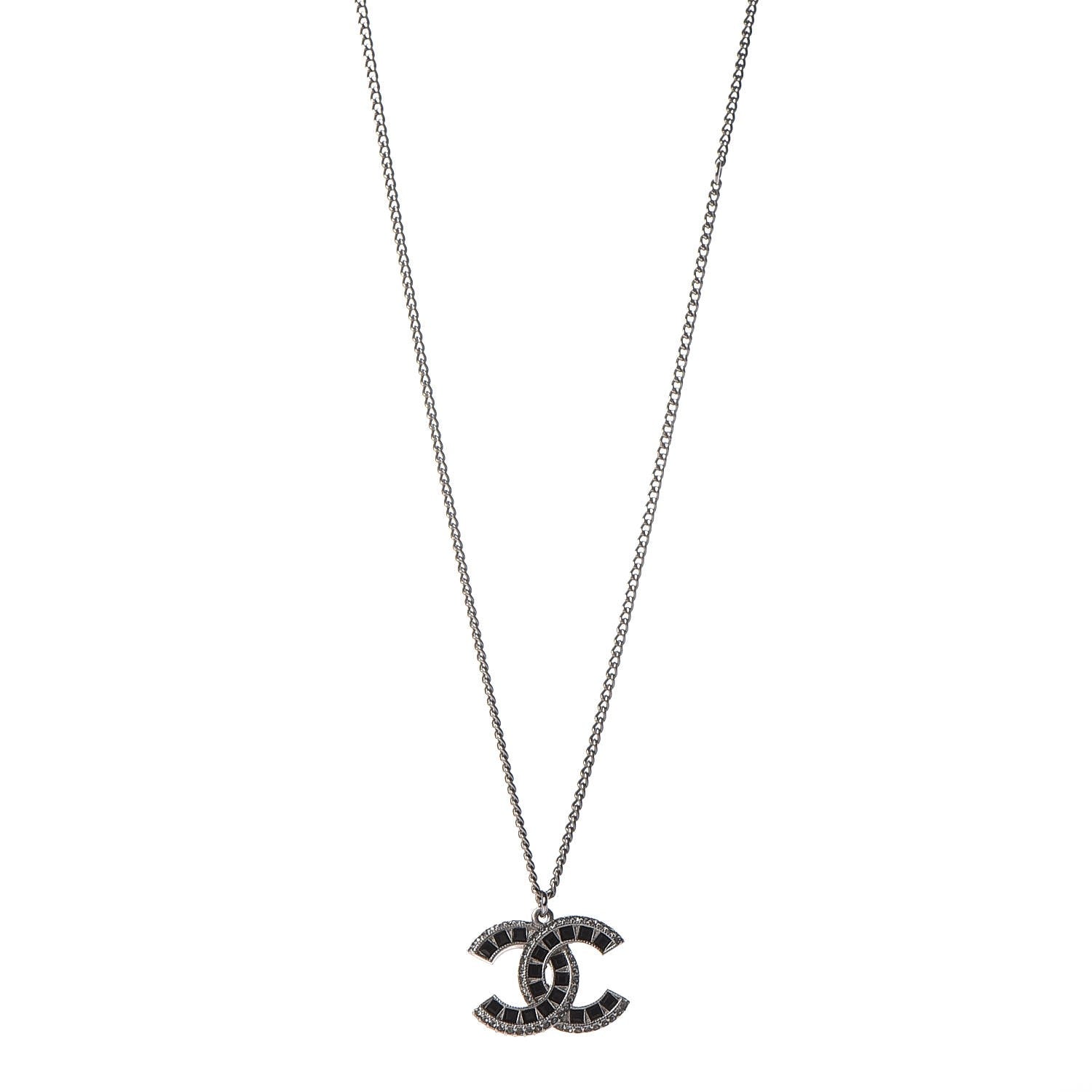 Chanel Ruthenium Baguette Crystal CC Necklace Black 1 of 6