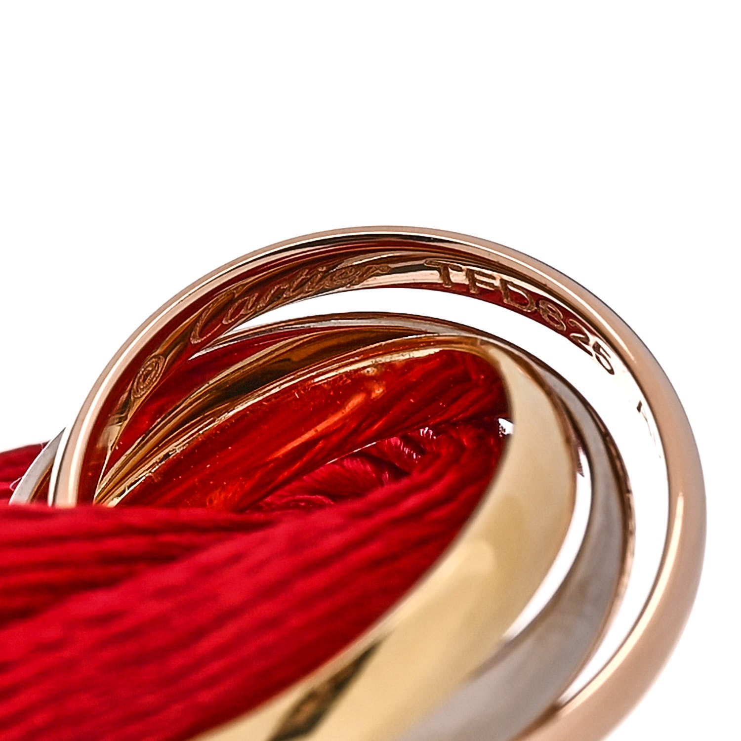 Cartier 18K Pink Yellow White Gold Trinity Cord Bracelet Red 3 of 4