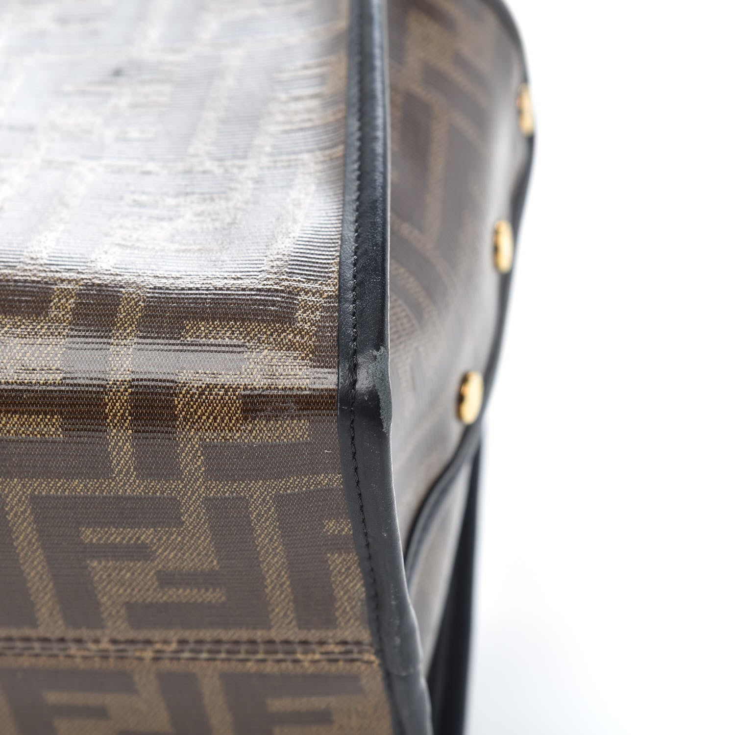 Fendi Glazed Fabric Vitello Century FF 1974 Stamp Patch Mini Peekaboo Defender Cover Mogano Panna Black 9 of 9