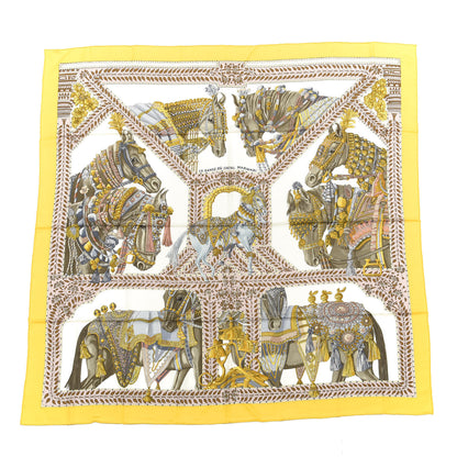 Hermes Cashmere Silk La Danse Du Cheval Marwari Shawl 140 Jaune Vif White Mauve 1 of 6