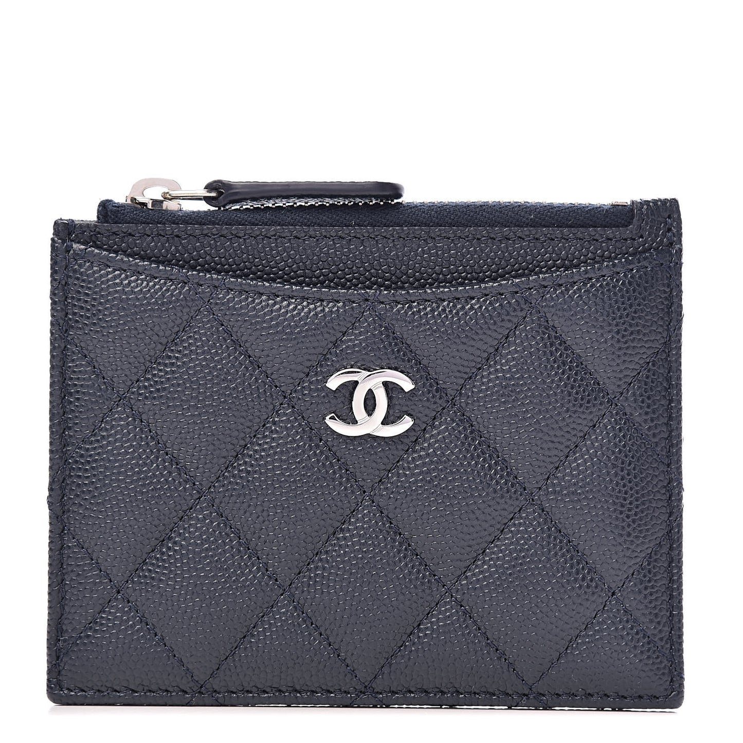 Caviar Quilted CC Zip Card Holder Navy