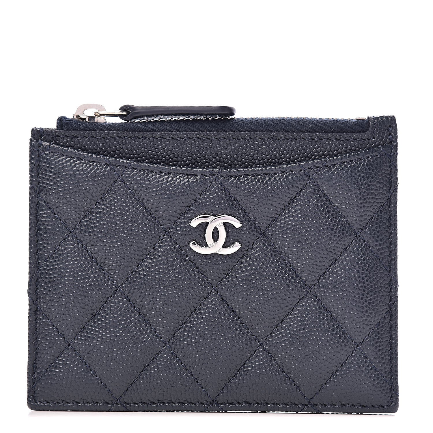 Chanel Caviar Quilted CC Zip Card Holder Navy 1 of 8