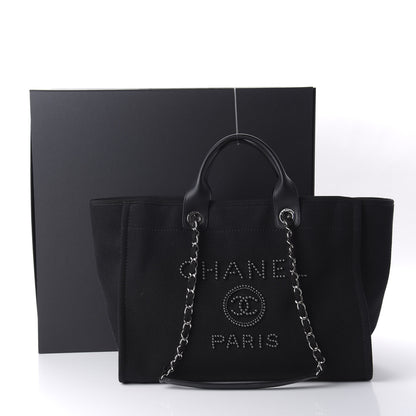 Chanel Canvas Pearl Medium Deauville Tote Black 11 of 11