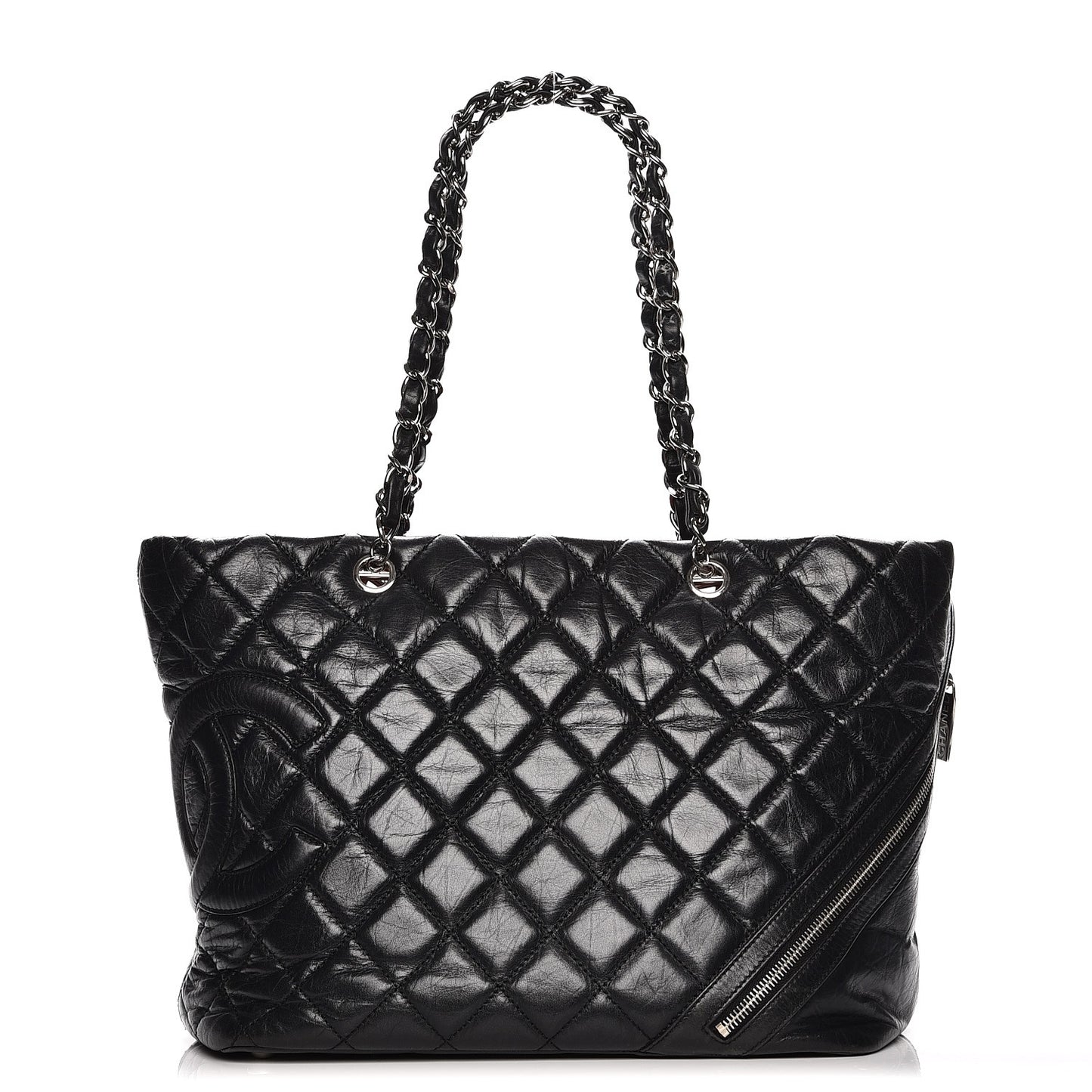 Aged Calfskin Quilted Large Cotton Club Tote Black