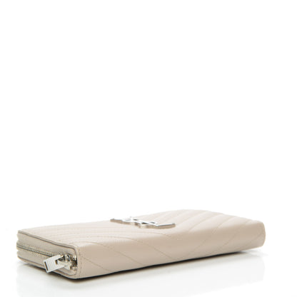 Saint Laurent Grain De Poudre Matelasse Chevron Monogram Zip Around Wallet Rose Poudre 4 of 6