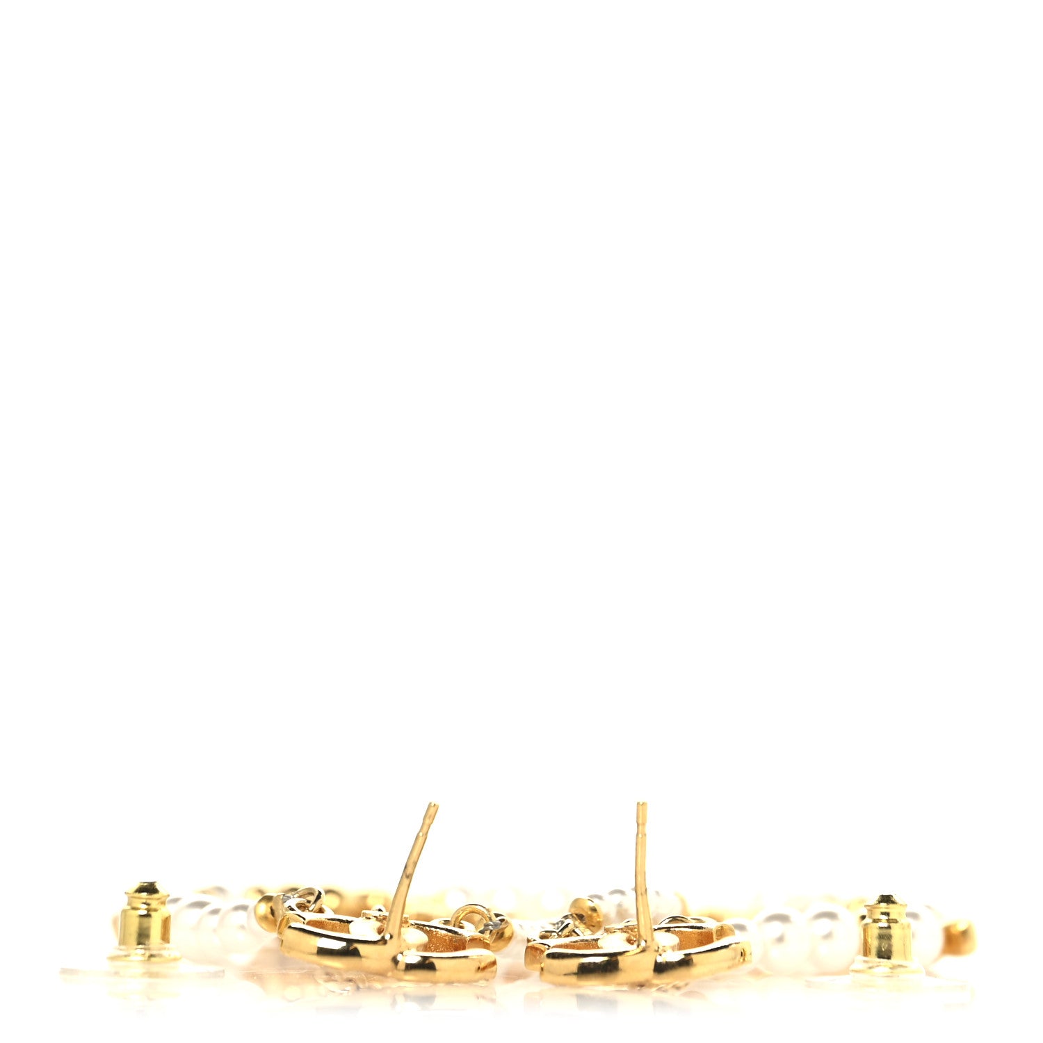 Chanel Pearl Crystal CC Flower Chain Multi Drop Earrings Gold 3 of 4