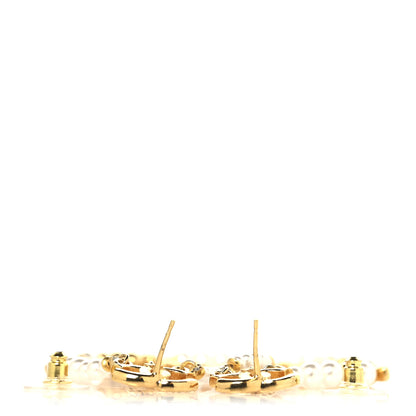 Chanel Pearl Crystal CC Flower Chain Multi Drop Earrings Gold 3 of 4