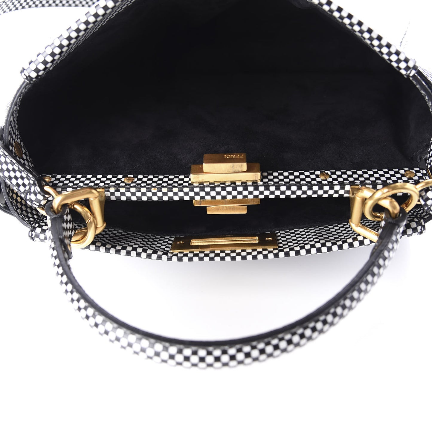 Pequin Checkered Medium Peekaboo Iconic Satchel Black White