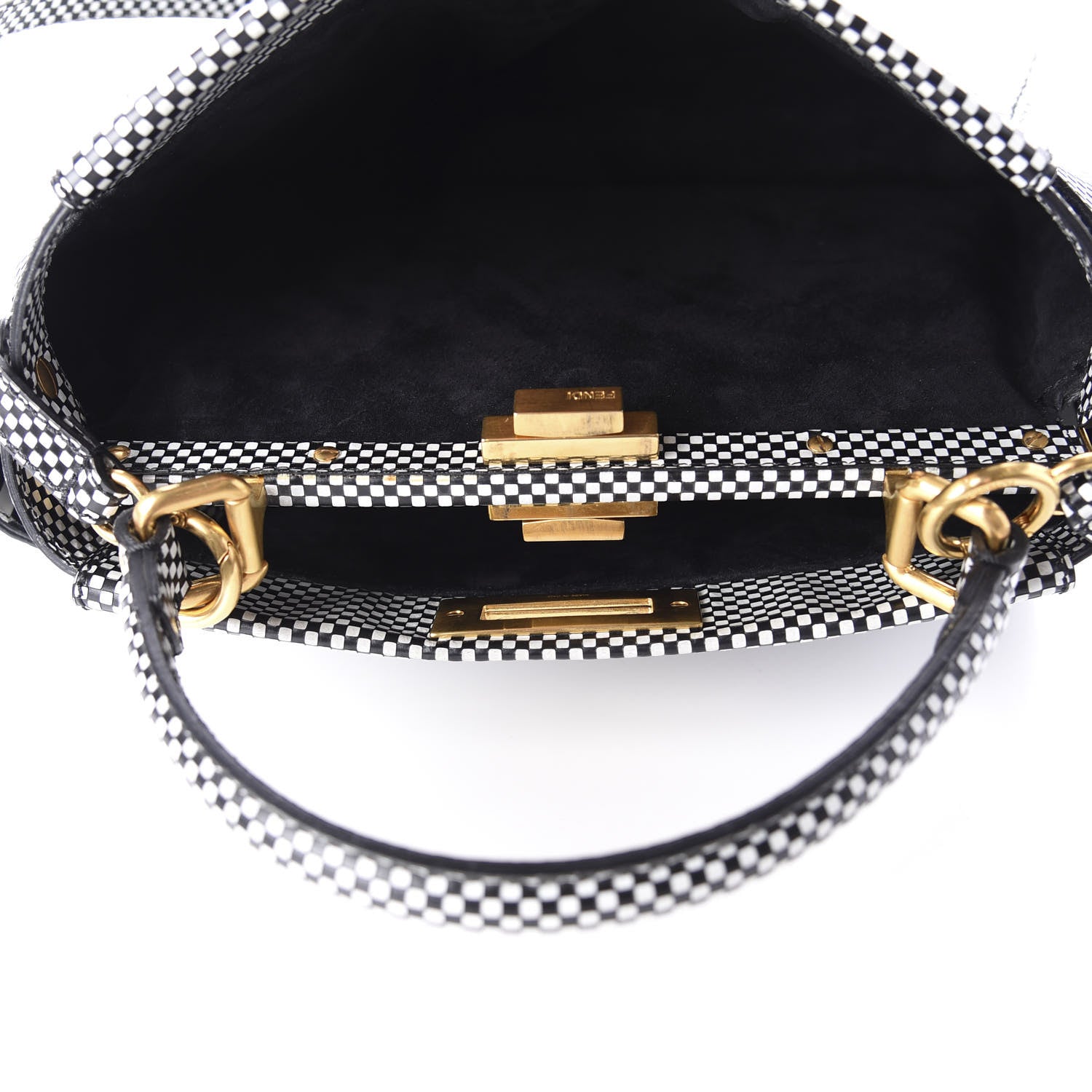 Fendi Pequin Checkered Medium Peekaboo Iconic Satchel Black White 7 of 12