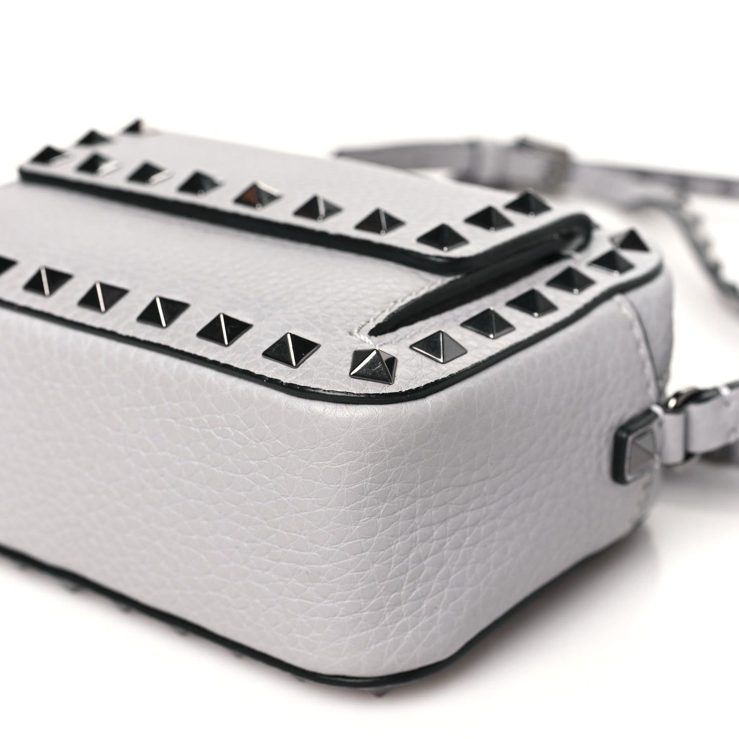 Grained Calfskin Small Rockstud Flap Pocket Camera Crossbody Bag Pastel Grey