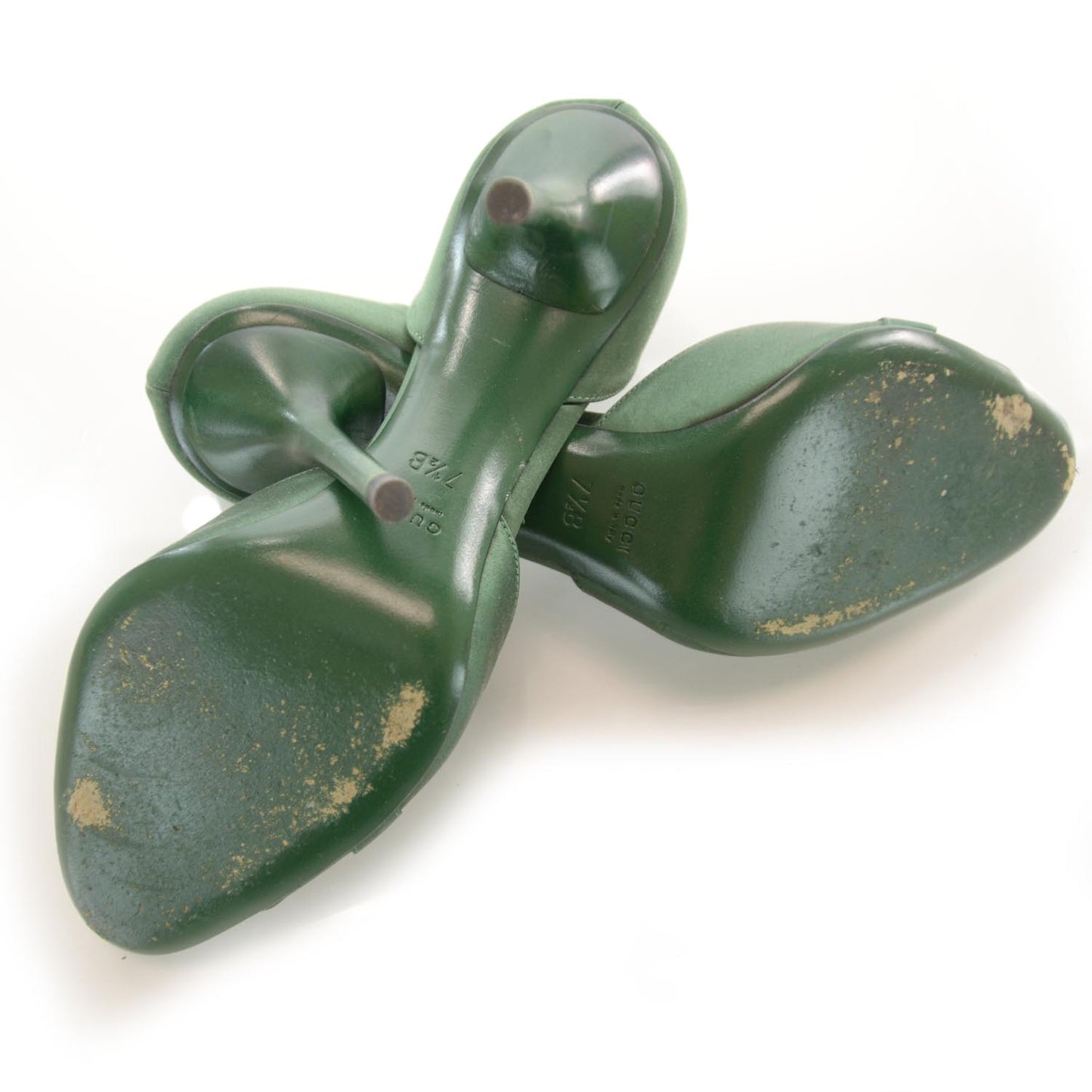 Satin Crystal Horsebit Hollywood Pumps 7.5 Green