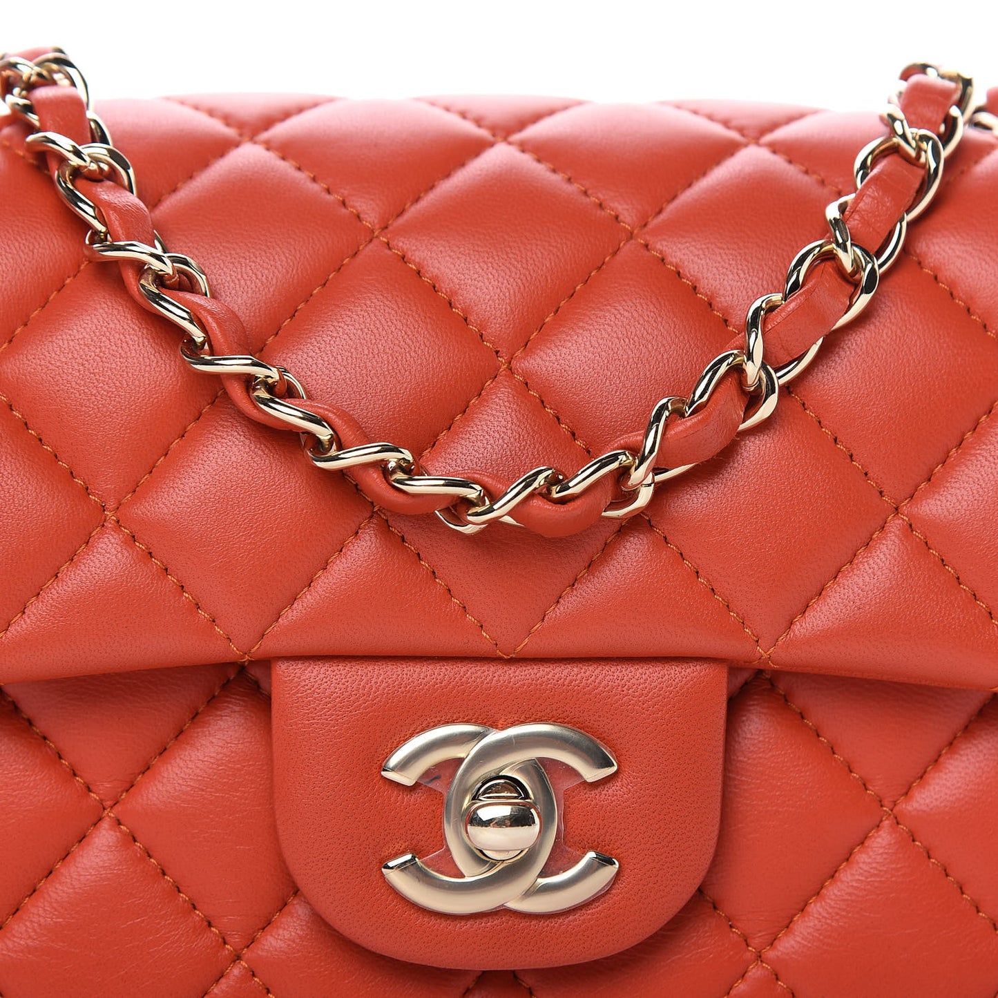 Lambskin Quilted Mini Rectangular Flap Orange