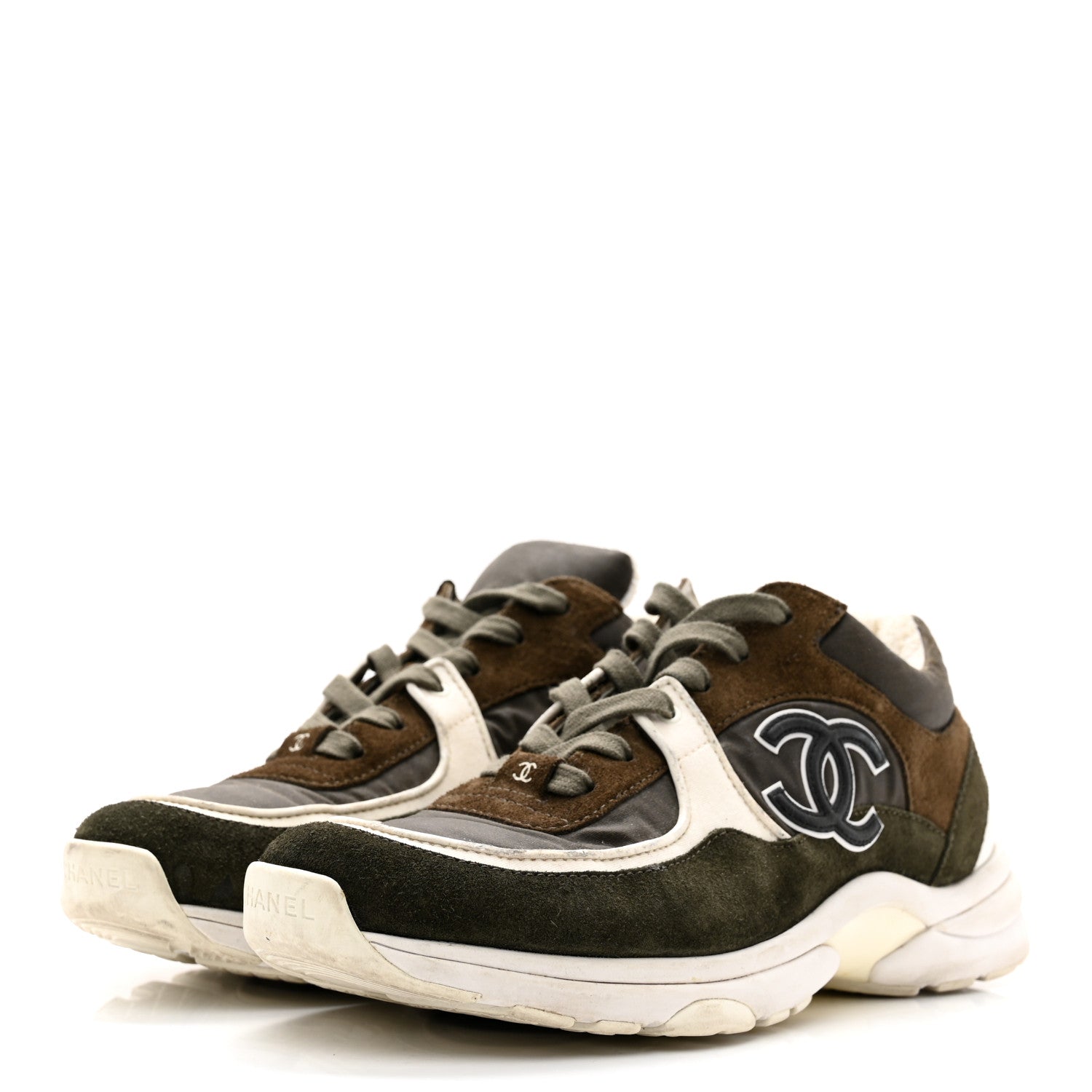 Chanel Fabric Calfskin Suede CC Sneakers 39.5 Khaki 3 of 12