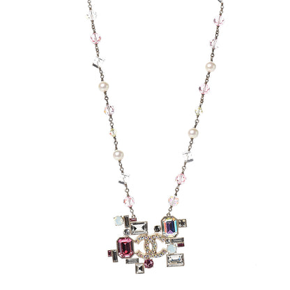 Chanel Crystal Strass CC Necklace Gold Pink 1 of 4