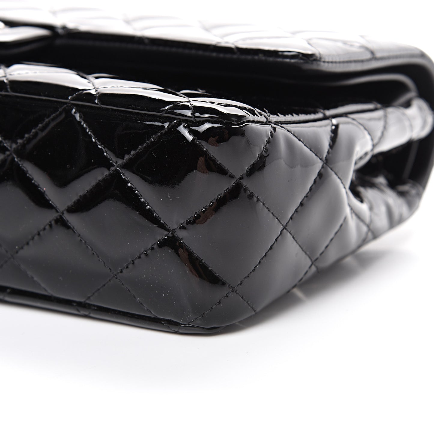 Patent Quilted Medium Double Flap Black