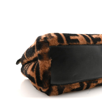 Fendi Shearling Nappa Macro FF 1974 Mini Peekaboo Iconic Satchel Tobacco Black 8 of 9
