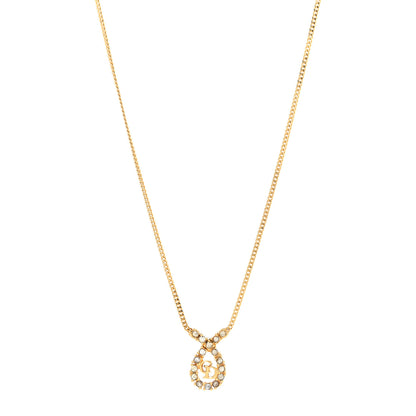 Christian Dior Metal Crystal CD Necklace Gold 1 of 7