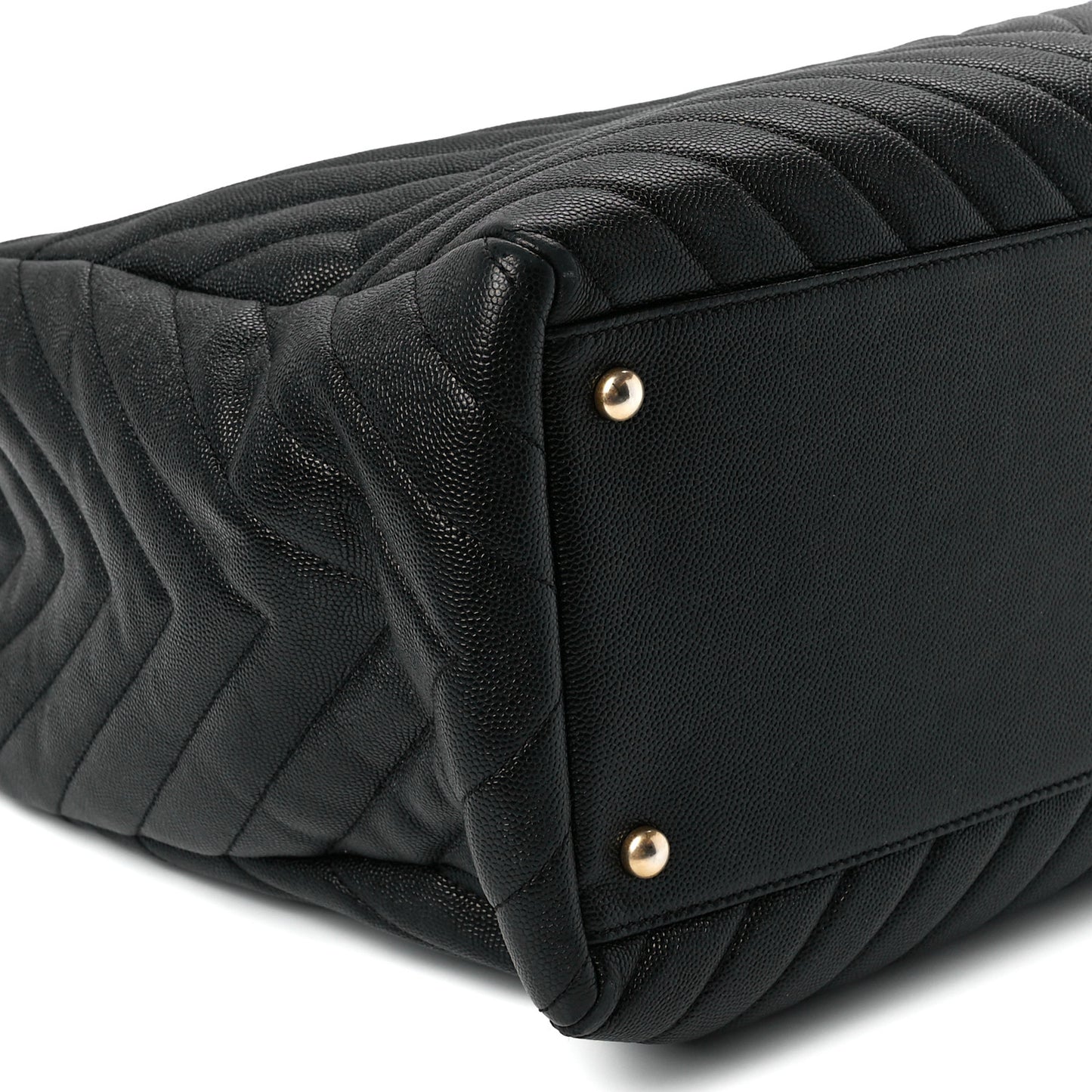 Caviar Chevron Large Coco Handle Shopping Tote Black