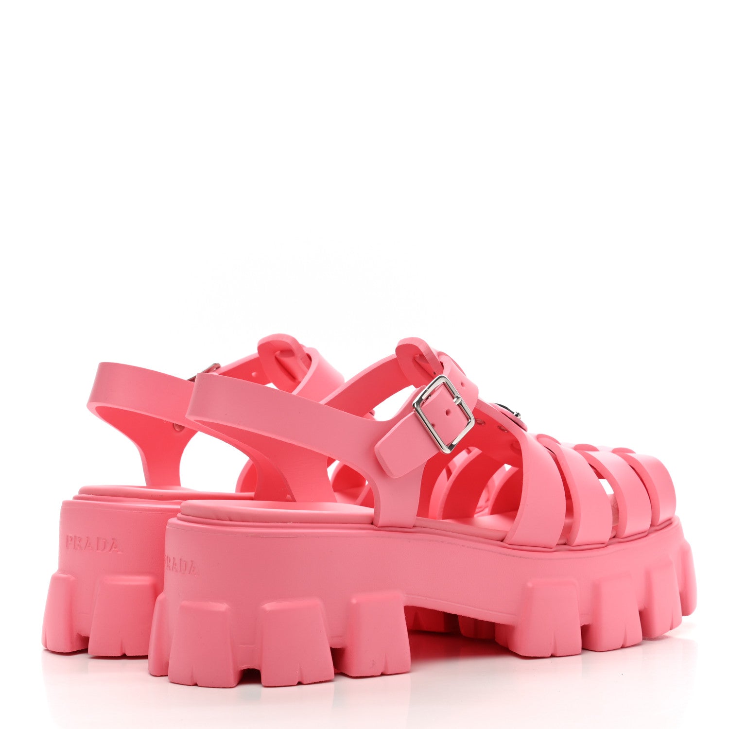 Prada Foam Rubber Metal Triangle Logo Monolith 55mm Cage Sandals 40 Begonia 4 of 9