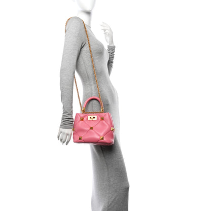 Valentino Garavani Nappa Small Roman Stud The Handle Bag Flamingo Pink 2 of 11