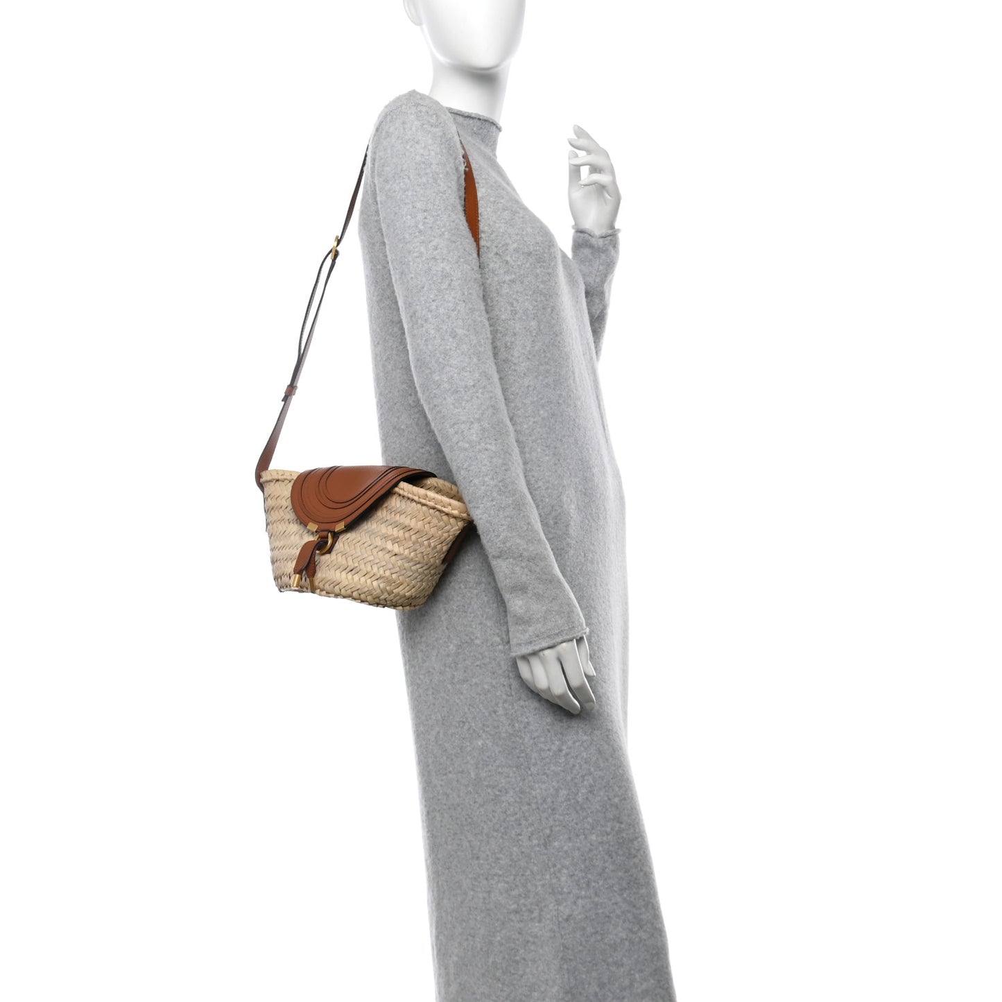 Raffia Calfskin Marcie Basket Tan