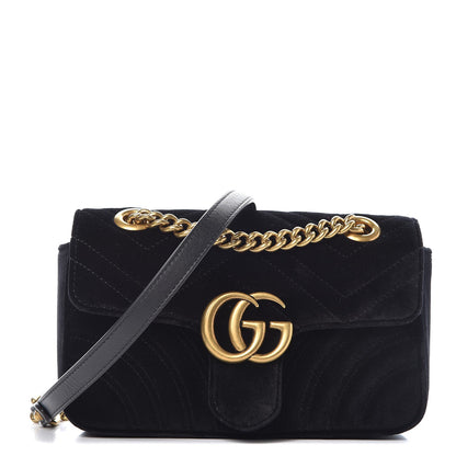 Gucci Velvet Matelasse Mini GG Marmont Shoulder Bag Black 1 of 7