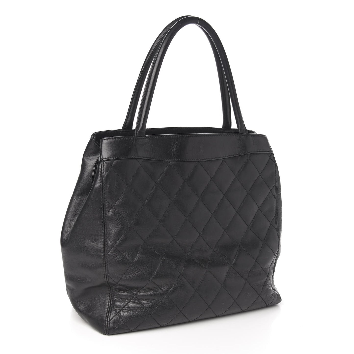 Lambskin Quilted Shopping Tote Black