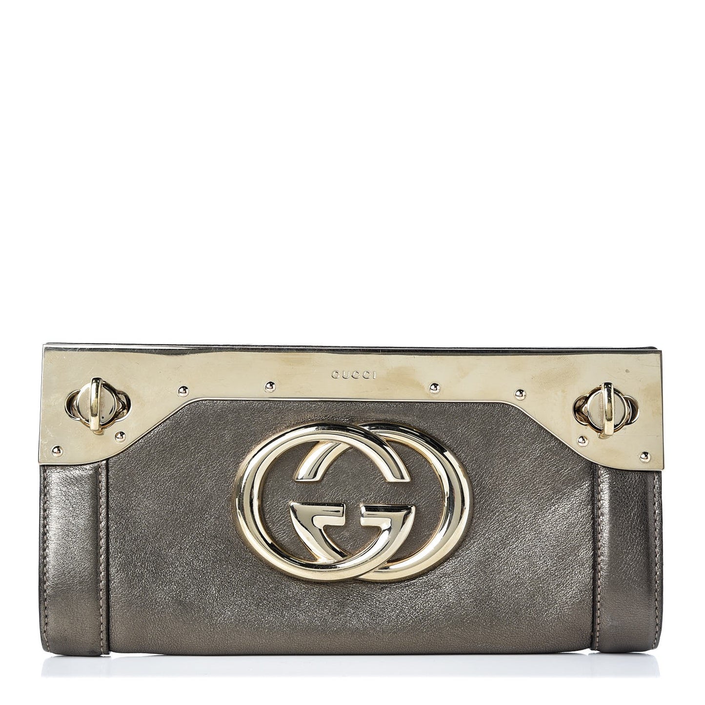 Metallic Calfskin Britt Clutch Pewter