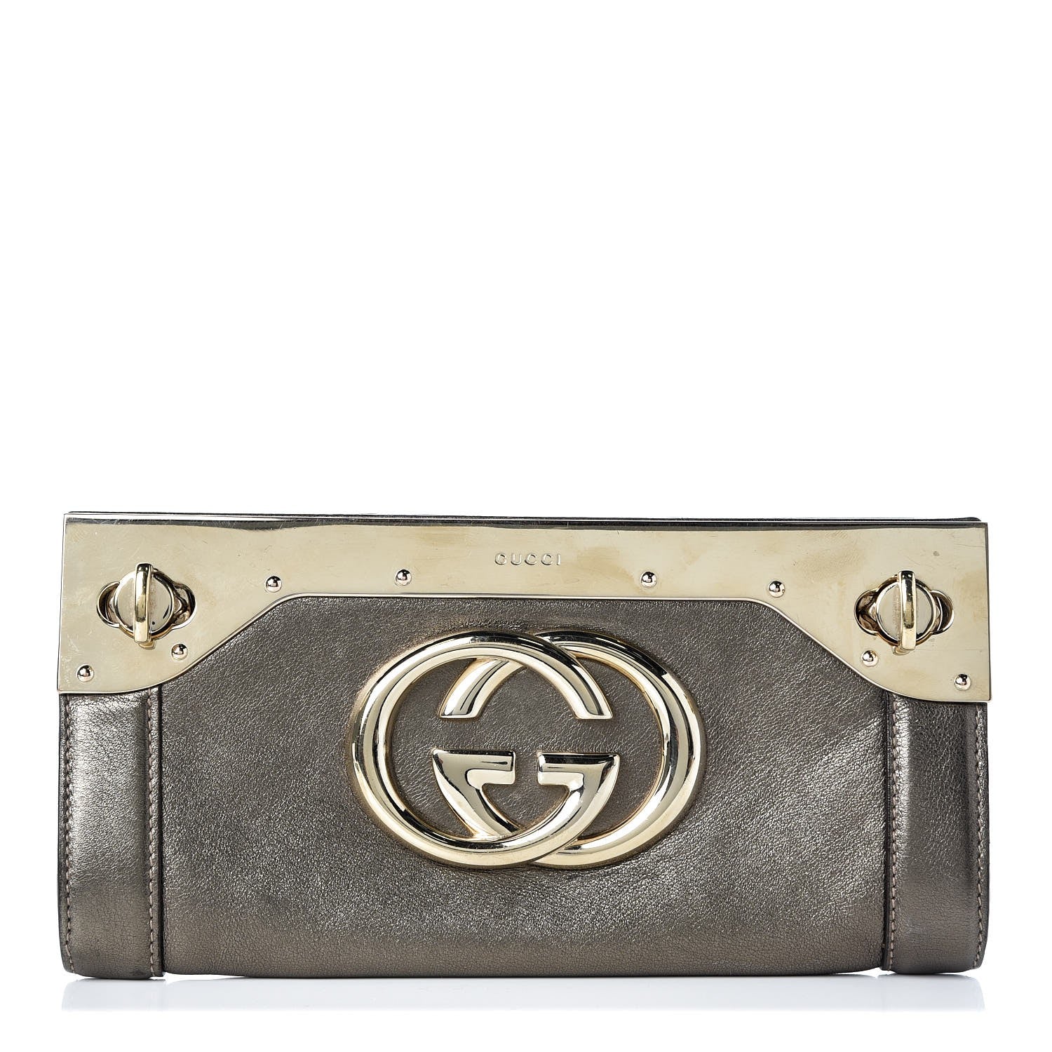 Gucci Metallic Calfskin Britt Clutch Pewter 1 of 12