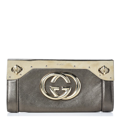 Gucci Metallic Calfskin Britt Clutch Pewter 1 of 12