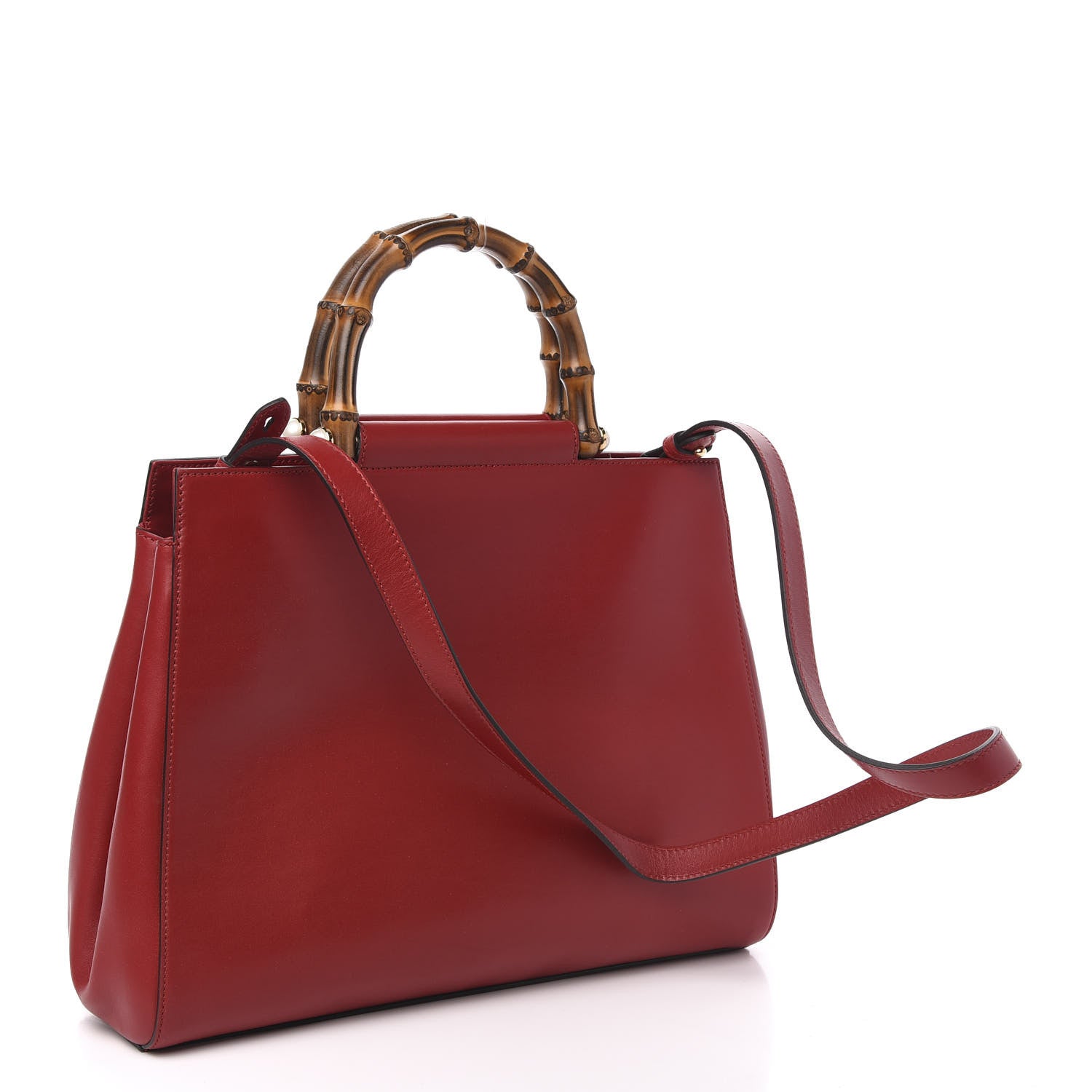 Gucci Nappa Bamboo Medium Nymphaea Top Handle Bag Hibiscus Red 3 of 10