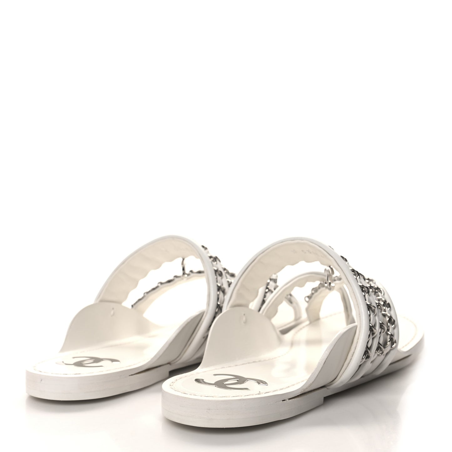 Calfskin Chain CC Thong Flat Sandals 41 White