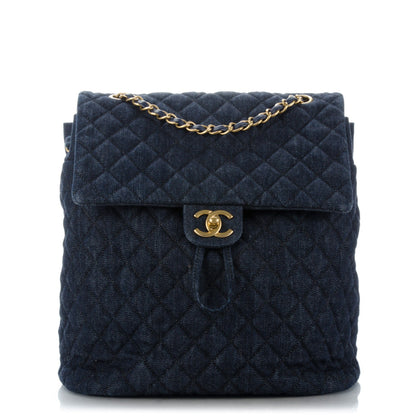 Chanel Washed Denim Quilted Large Urban Spirit Backpack Dark Blue 1 of 10