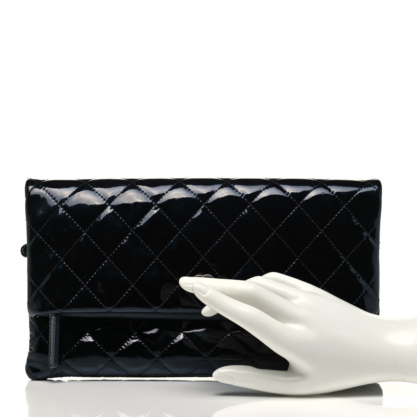 Patent Calfskin Quilted Beauty CC Clutch Black