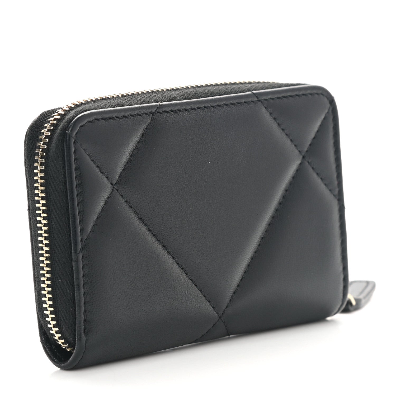 Chanel Lambskin Quilted Chanel 19 Zip Around Coin Purse Wallet Black 3 of 8