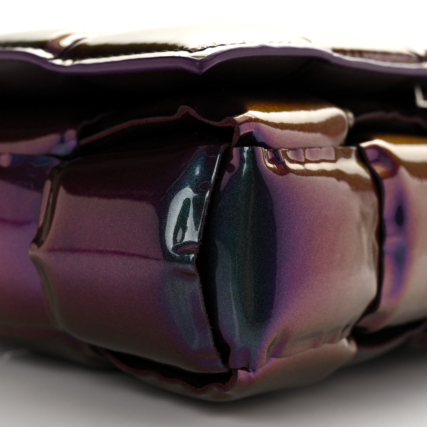 Glossy Nail Polish Nappa Maxi Intreccio Padded Cassette Crossbody Bag Holographic