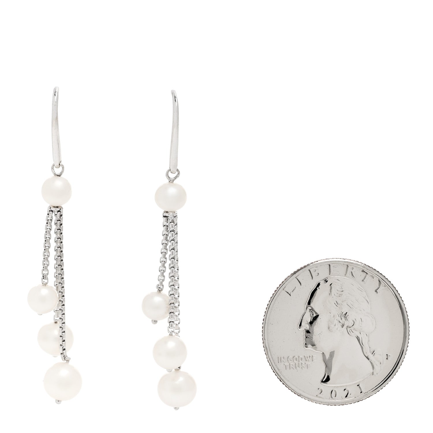 David Yurman Sterling Silver 18K White Gold Cultured Pearl Box Chain Drop Earrings 2 of 4