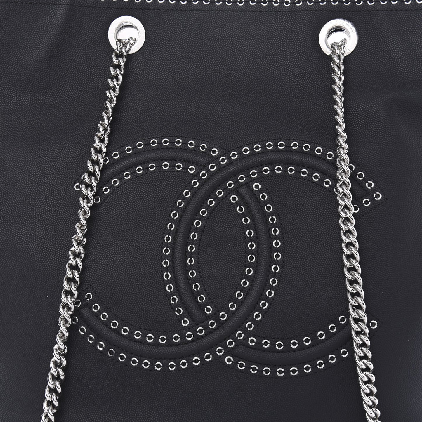 Grained Calfskin Large Coco Eyelets Shopping Tote Black